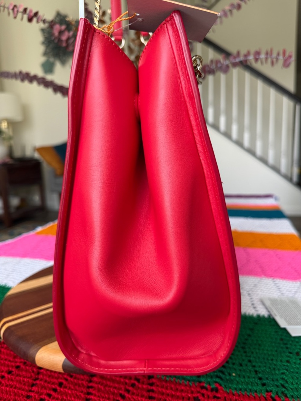 Bruno Magli Vibrant Red Leather Shoulder Bag with Gold Hardware - Picture 4 of 16